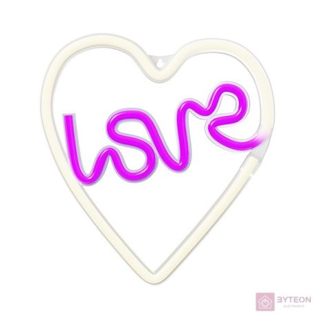NEOLIA LED dekorációs lámpa LOVE rószaszín fehér, USB csatlakozó, 3 x AA, falra szerelhető, 148 lumen