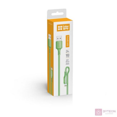 COLORWAY Kábel, USB - Apple Lightning (soft silicone) 2.4A 1m green (CW-CBUL042-GR)
