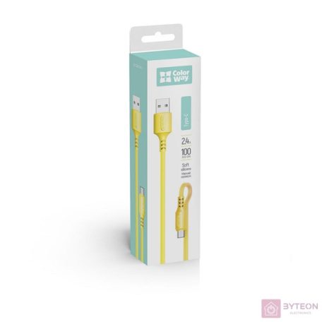 COLORWAY Kábel,  USB to Type-C (soft silicone) 2.4A 1m sárga