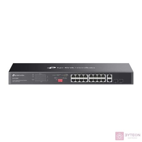 TP-LINK Switch 16x1000Mbps (POE+) + 2xGigabit SFP Fémházas Rackes, DS1018GMP