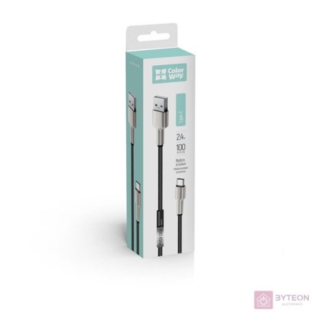 COLORWAY Kábel,  USB - Type-C (head metal) 2.4A 1m black (CW-CBUC046-BK)