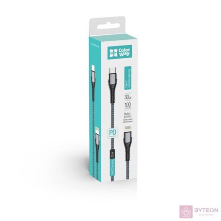 COLORWAY Kábel, Type-C - Apple Lightning (PD Fast Charging) 3.0A(30W) 1m szürke (CW-CBPDCL033-GR)