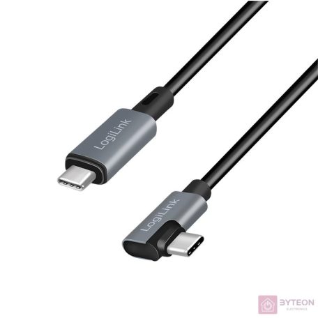 Logilink USB 2.0 Type-C kábel, C/M 90 fok - USB-C/M, E-jel, PD, fekete, 3 m