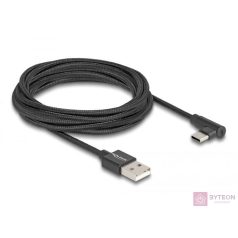   Delock USB 2.0 kábel A-típusú csatlakozódugó - USB Type-C csatlakozódugó, ívelt, 3 m, fekete