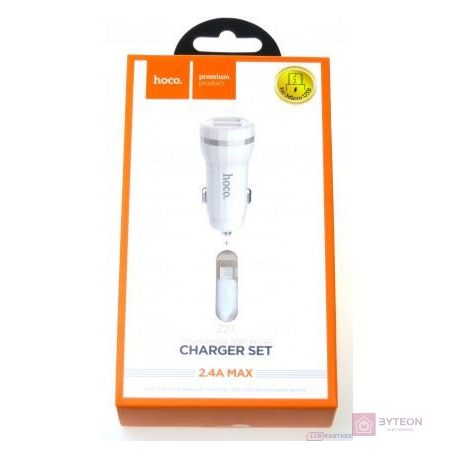 HOCO autós töltő ‘Z27 Staunch‘ dual port töltőadapter 1m-es Micro kábellel