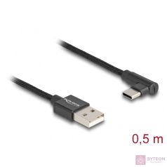   Delock USB 2.0 kábel A-típusú csatlakozódugó - USB Type-C csatlakozódugó, ívelt, 0,5 m, fekete