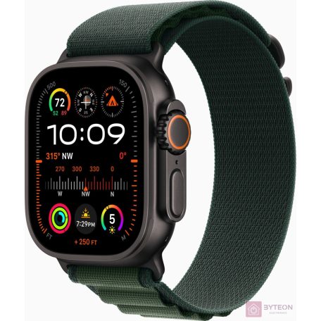 Apple Watch Ultra 2 (Titán, Fekete, Alpesi pánt - sötétzöld L)
