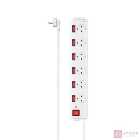 Hama 00223159 Steckdosenleiste, 6-fach, Überspannungsschutz, Schalter, 1,4 m, Weiß einzeln schaltbar