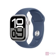   Apple Watch S10 GPS 42mm (Alu, Ezüst, Gumi sportszíj - farmerkék, M/L)