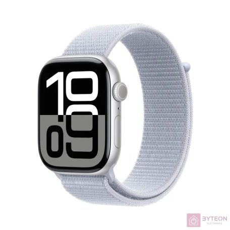 Apple Watch S10 LTE 42mm (Alu, Ezüst, Textil sportszíj – fakókék)