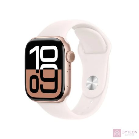 Apple Watch S10 GPS 42mm (Alu, Ezüst, Gumi sportszíj – lágy rózsaszín, S/M)