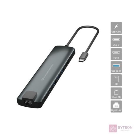Conceptronic 10-in-1 USB-C 3.2 Gen 1 Adapter - 100W PD, HDMI, 2x USB-C, 3x USB-A, Gbit Ethernet, TF/MicroSD