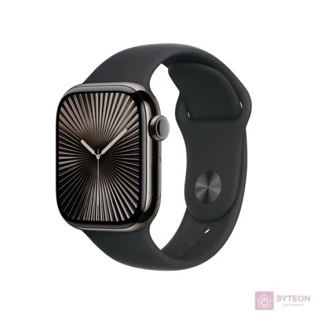 Apple Watch S10 LTE 42mm (Titán, Palaszürke, Gumi sportszíj - fekete M/L)