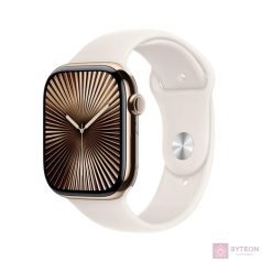   Apple Watch S10 LTE 46mm (Titán, Arany, Gumi sportszíj - csillagfény S/M)