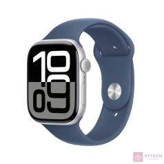   Apple Watch S10 GPS 46mm (Alu, Ezüst, Gumi sportszíj – farmerkék, M/L)