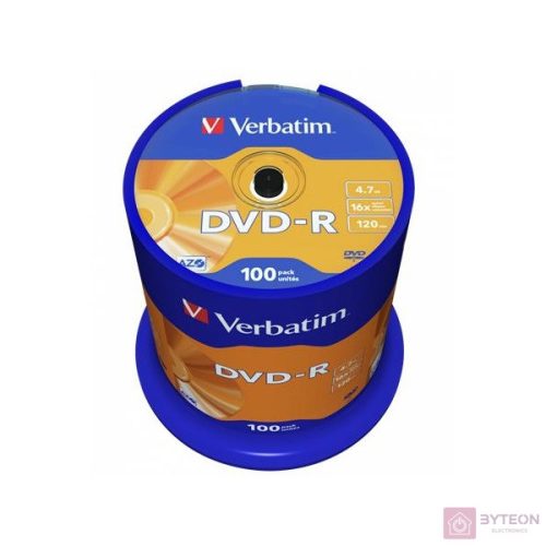 VERBATIM 43549 DVD-R 4,7GB/16x/matt ezüst írható felület/egyszer írható DVD 100db/csomag