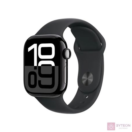 Apple Watch S10 GPS 46mm (Alu, Kozmoszfekete, Gumi sportszíj – fekete, M/L)