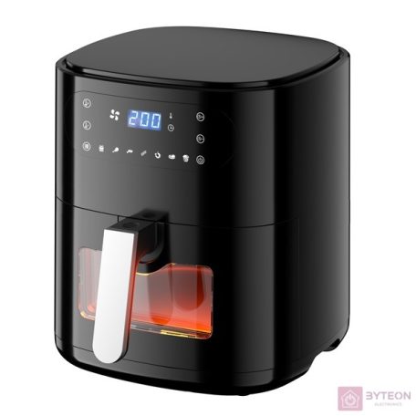 TOO AF-650-B-1500 W fekete 6 L forrólevegős sütő (air fryer/airfryer) digitális vezérléssel, betekintő ablakkal