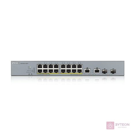 ZyXEL GS1350-18HP 16x GbE LAN PoE (250W) 2x GbE RJ45/SFP Combo port smart menedzselhető CCTV PoE switch