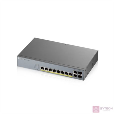 ZyXEL GS1350-12HP 8x GbE LAN PoE (130W) 2x GbE SFP smart menedzselhető CCTV PoE switch