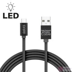 Delight fekete USB Type-C adatkábel LED fénnyel 1m