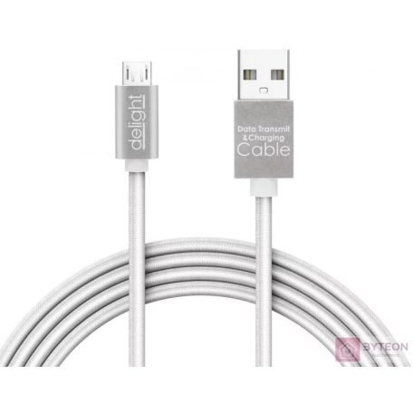 Delight ezüst microUSB adatkábel LED fénnyel 1m