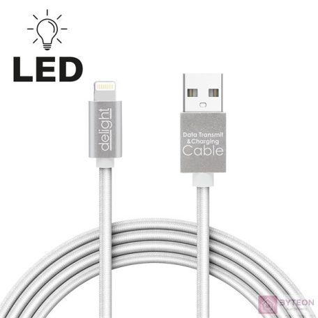 Delight ezüst iPhone Lightning adatkábel LED fénnyel 1m