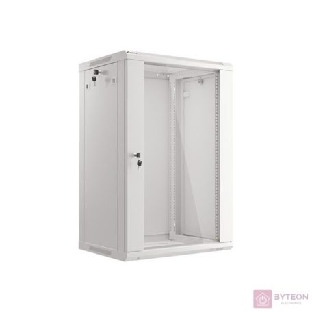 Lanberg 19'' fali rack szekrény 18U 600x450mm szürke (üvegajtó)