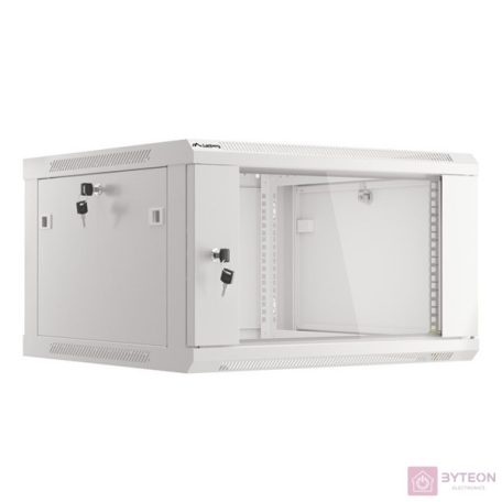 Lanberg 19'' fali rack szekrény 6U 600x600mm szürke (üvegajtó)