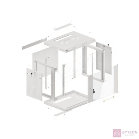 Lanberg 19'' fali rack szekrény 9U 600x450mm szürke (üvegajtó)