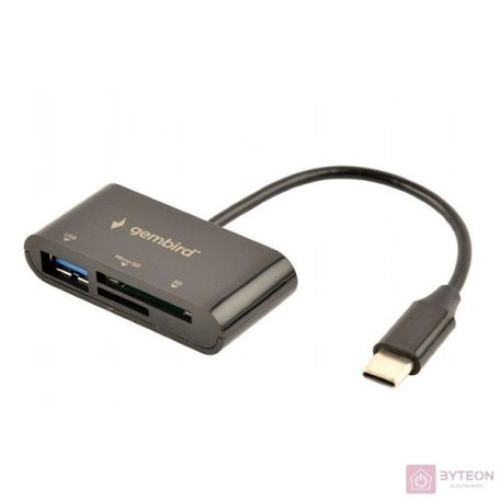 Gembird compact USB Type-C SDXC combo card reader, OTG, black