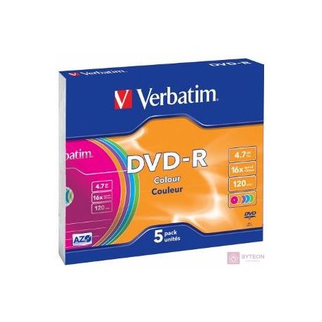 Verbatim DVD-R [ slim jewel case 5 | 4.7GB | 16x | színes ]