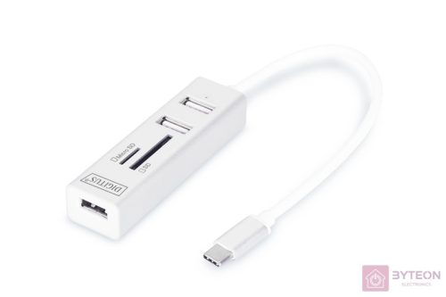 Digitus USB Type-C OTG 3-Port HUB + Card Reader White