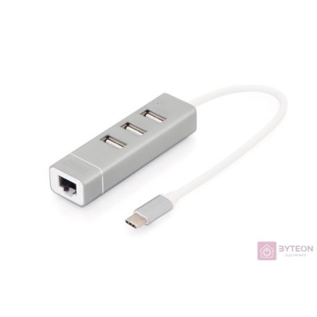 Digitus DA-70253 USB Type-C 3-Port Hub + Fast Ethernet LAN Adapter