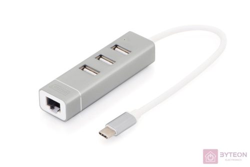 Digitus DA-70253 USB Type-C 3-Port Hub + Fast Ethernet LAN Adapter