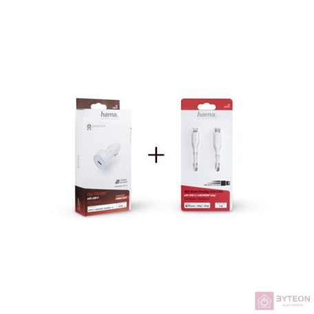 Hama Autós töltő (18W) + Lightning USB type-C adapter White