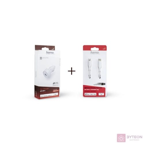 Hama Autós töltő (18W) + Lightning USB type-C adapter White